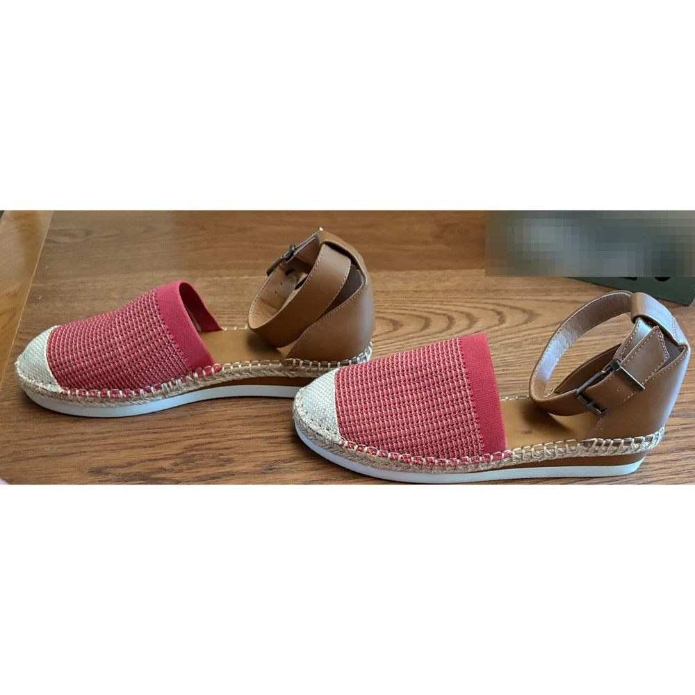 Crown Vintage Espadrille Flats Womens 9M Pink Tan Good Woven Ankle Strap Casual